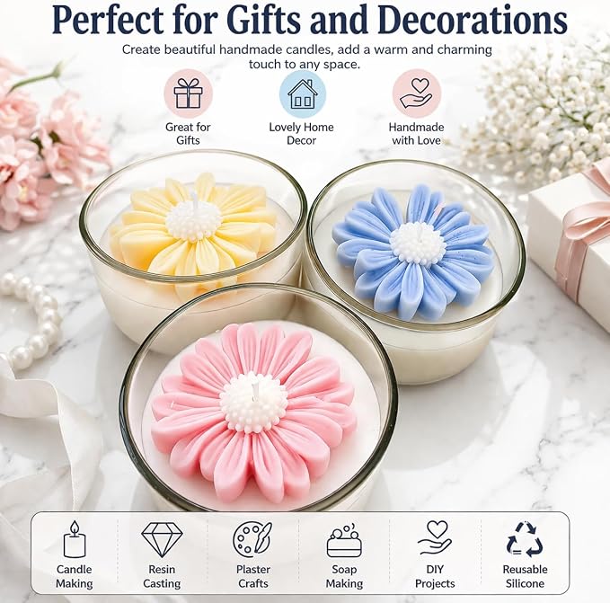 4 PCS Daisy Flower Silicone Mold Set, Small Flower Candle Molds - Image 2
