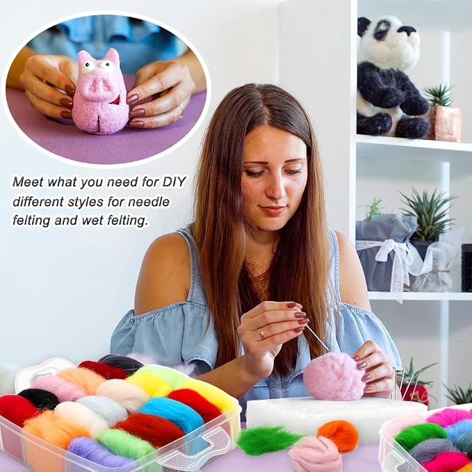 West Bay Needle Felting Kit 109 Pieces Set, Wool Roving 36 Colors - Image 7