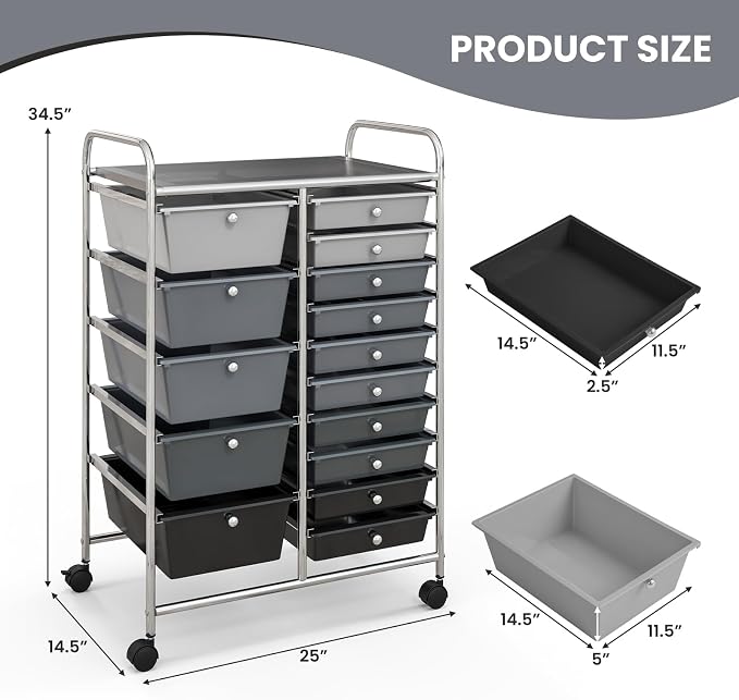 BECOMFORT 15-Drawer Rolling Cart - Image 3
