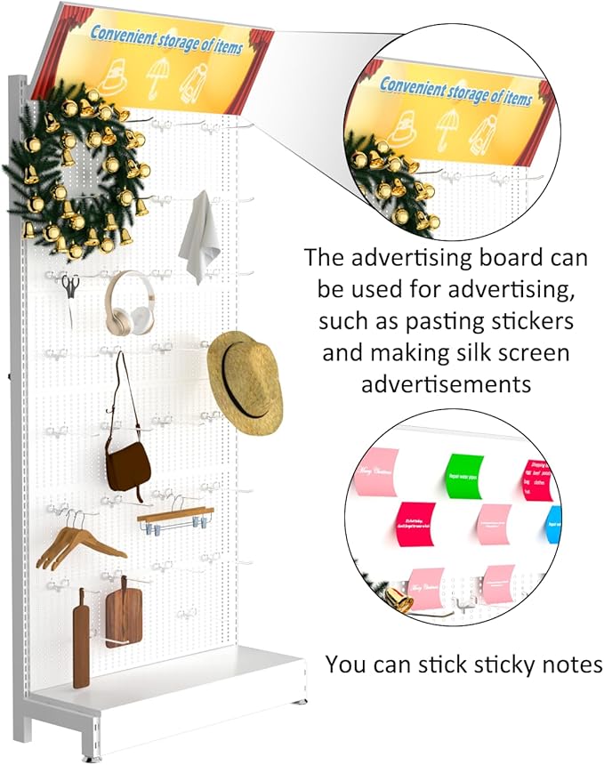 Metal Pegboard Panels - Peg Board Shelving with 30 Hooks,85x36x13 in,Portable Peg Board Organizer for DIY, Kitchen Decoration,Mobile Phone Shop/White