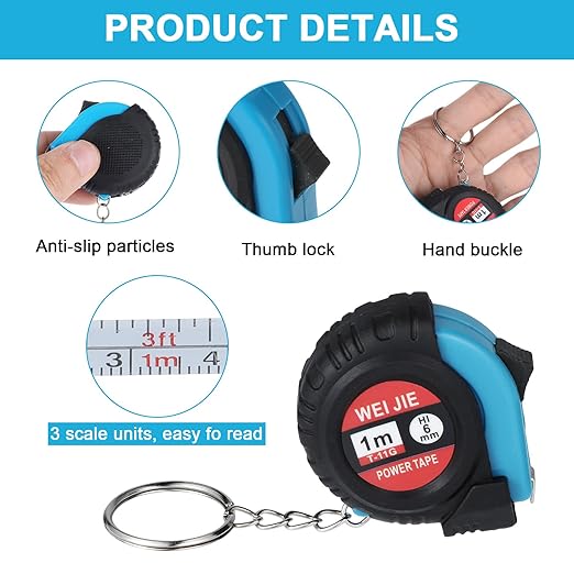 50 Pcs Mini Tape Measure Keychain 1 m/ 3 ft Retractable Pocket Etractable Small Measuring Tape Keychains with Lock Bulk Pocket Measuring Keychain for Construction Birthday Party Favors School Stuff