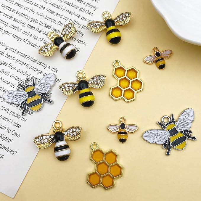 WOCRAFT 120pc Assorted Enamel Bracelet Honeycomb Bee Charms - Image 2
