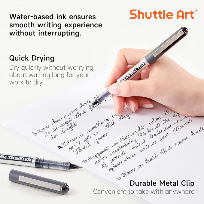 Shuttle Art RollerBall Pens, 50 Pack Black Fine Point Roller Ball Pens - Image 3