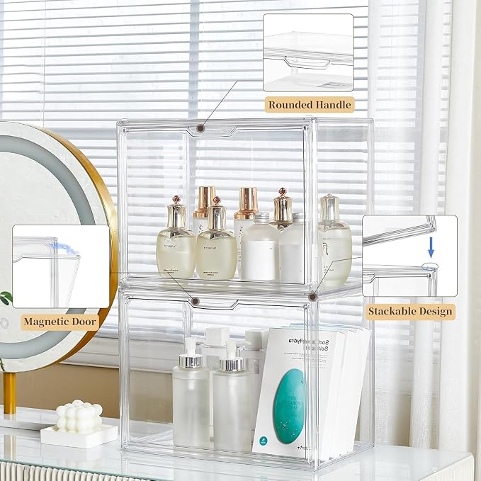 ZLLZUU Acrylic Display Case Large Clear Boxes 3 Pack Stackable Storage Bins | - Image 3