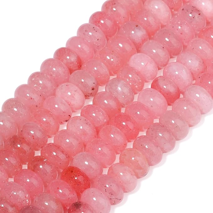 Songxi 5x8mm Natural Light Pink Colored Jade Stone Rondelle Beads, Gemstone - Image 3