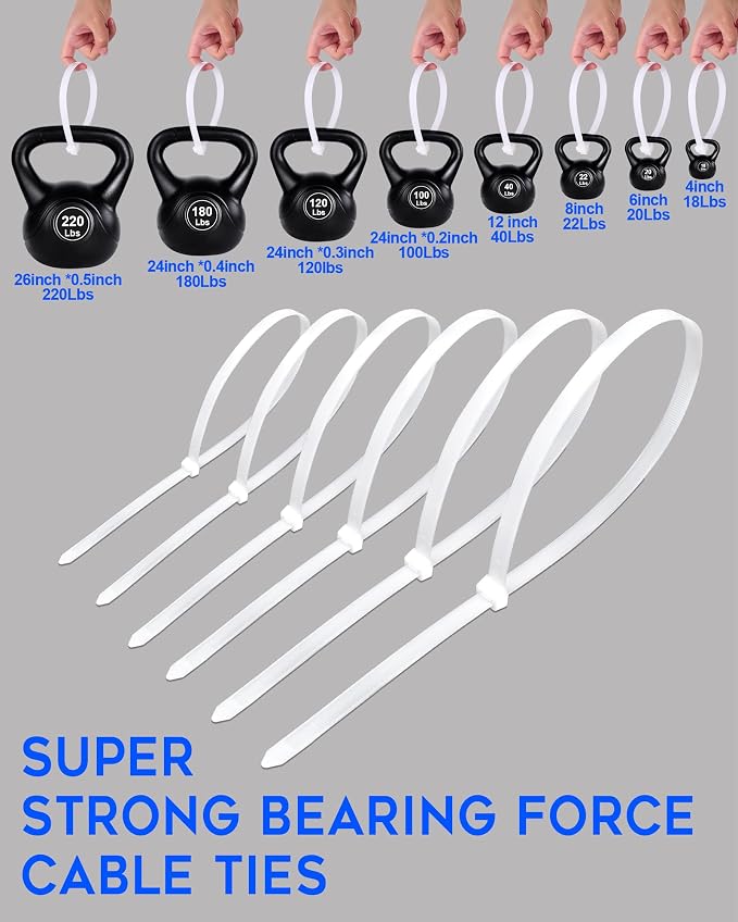 Zip Ties Assorted Sizes 400 Pack 4/6/8/12 Inch Cable Ties Heavy Duty Plastic - Image 2