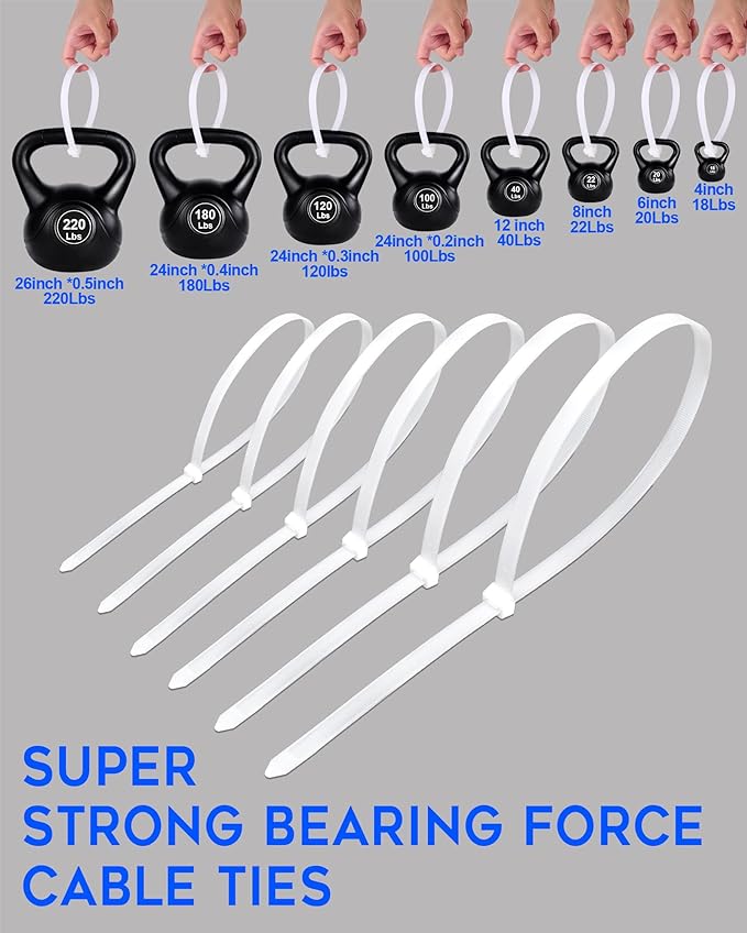 120lb Heavy Duty Zip Ties 24 inch, WLEAD 50PCS Cable Ties Strong Tensile - Image 6