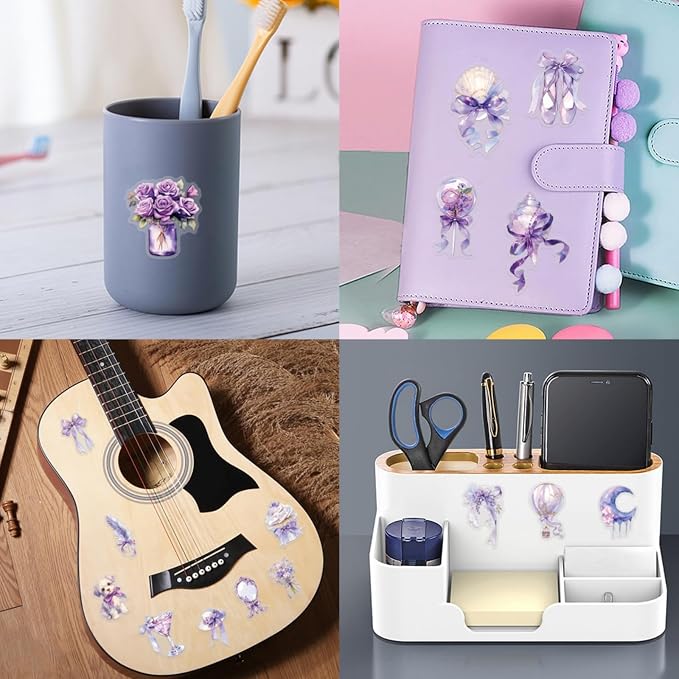 60 Pcs Clear PET Purple Coquette Aesthetic Stickers - Image 3