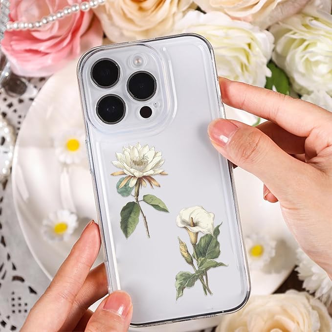 50Pcs White Flower Stickers Transparent Aesthetic Flowers Stickers - Image 3
