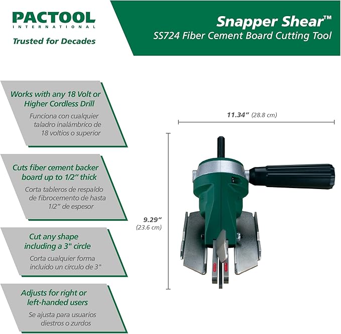 PacTool SS724 Snapper Shear Pro - Cutting Tool for Fiber Cement Board + Freud Diablo by Freud DJT141HM 4 in. 6 TPI Carbide T-Shank Jig Saw Blade