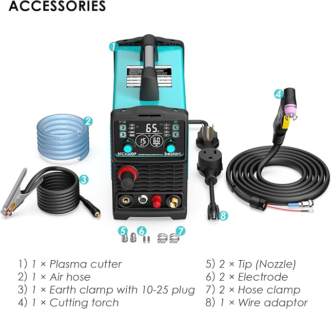 Plasma Cutter, [Pilot Arc] [Large LED Display] [Air Sensor] 65A bestarc Plasma Cutter Machine 110/220V Dual Voltage, 5/8 Inch Clean Cut 1 Inch Max Cut, Post Flow 2T/4T for Beginners DIY