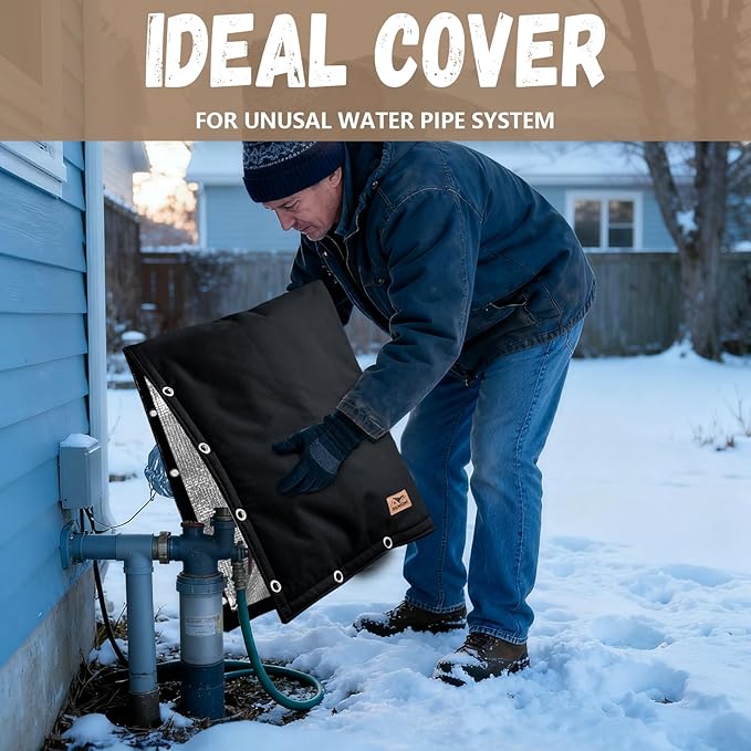 Backflow Preventer Insulation Cover - 2 Way Opening Pipe Insulation Cover for Irrigation Valve, Sprinkler Cover for Outside - Winter Freeze Protection Backflow Cover - 18" W x 34" H, Black