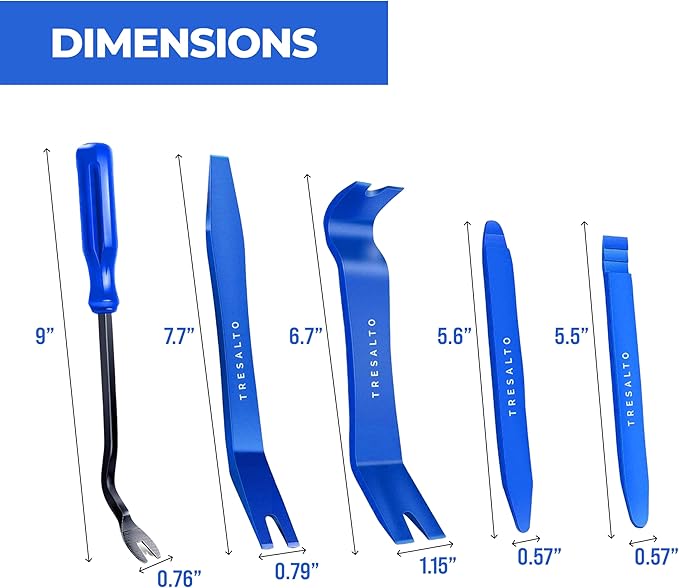 Auto Trim Removal Tool Kit - 5 Piece Set for Dash, Door Panel, Clip Remover - Scratch-Resist Nylon Pry Tools for Interior Car Trims Work - Panel Prying Tools Included - Blue