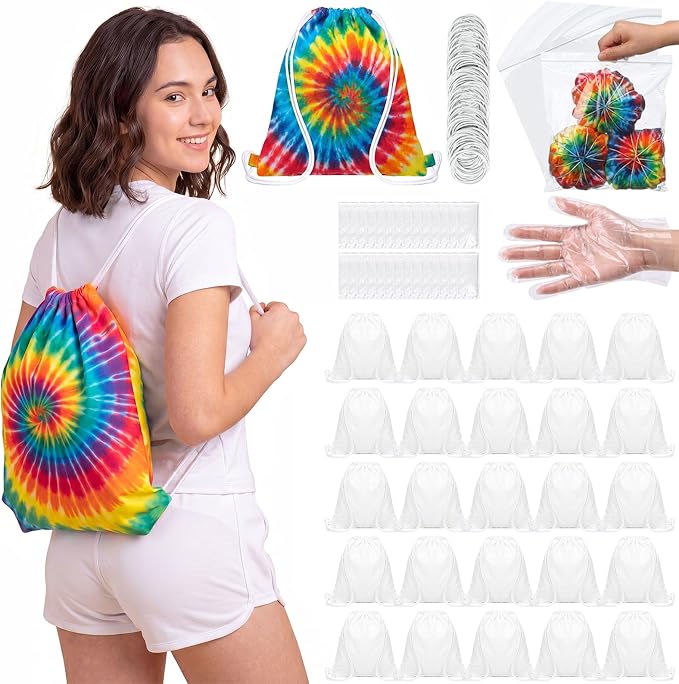 Acellegic 60 Pcs White Tie-Dye Cotton Drawstring Bags by Unknown