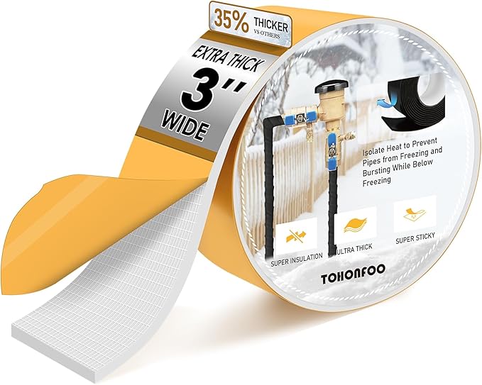 Pipe Insulation Tape, Foam Insulation Tape for Outdoor Pipes Winter Freeze Protection, Foam Pipe Insulation Wrap, Heat Tape for Water Pipes, Copper Pipes, PVC, AC Line, 3in x 15ft, White