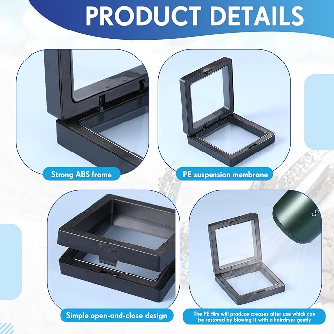 60 Pcs 3D Floating Display Case PE Film Jewelry Storage Box Coins Display Frame - Image 4