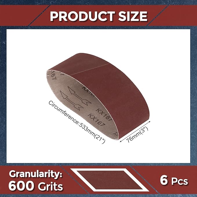 6 Pcs Sanding Belts 3 x 21 Inch 600 Grit Aluminum Oxide Abrasive Sandpaper for Belt Sander Metal Grinding Wood Working Weld Rust Removal