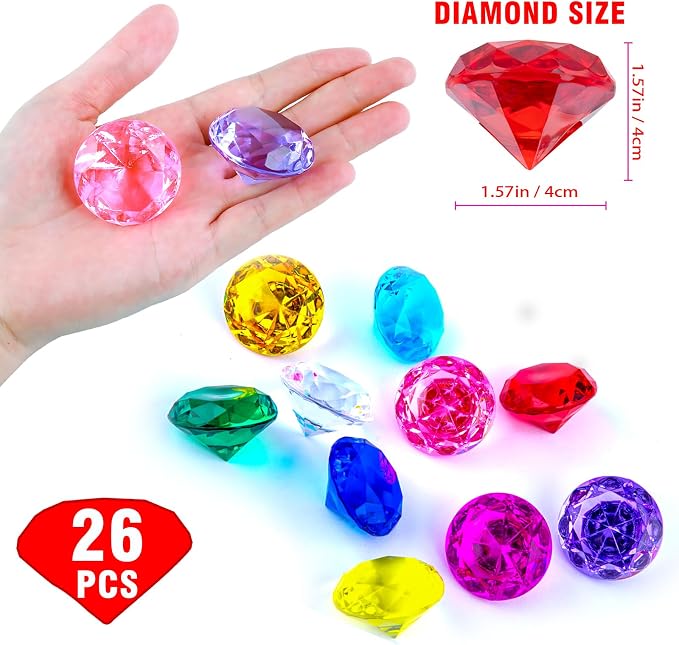 Niceup 26PCS Red Fake Diamonds Big Gem Toys, 1.5in Pool Diving Gems Acrylic - Image 3