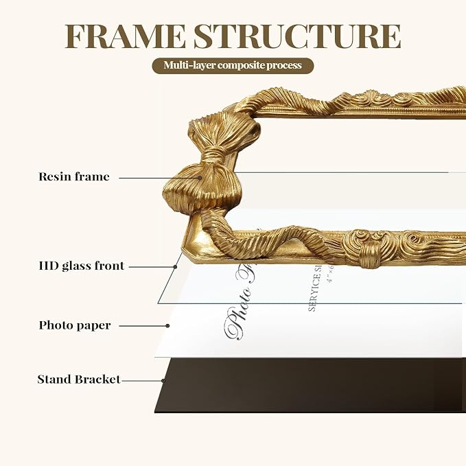 Cuspin 4x6 Gold Picture Frame Bow Frames, Vintage 4 by 6 Photo Frame - Image 6