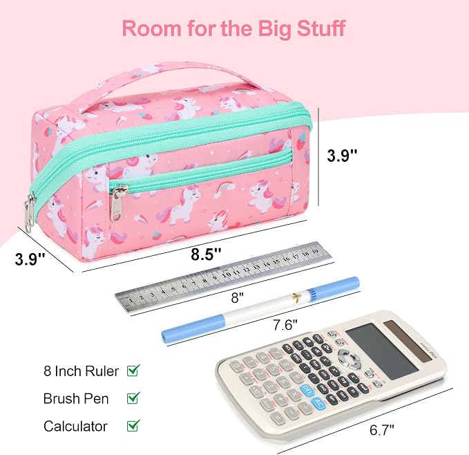 Large Pencil Case for Girls, Aesthetic Kids Pencil Pouch for School, Wide - Image 3