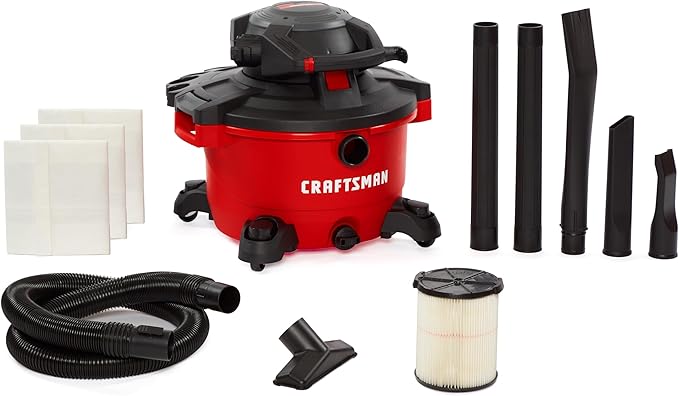 CRAFTSMAN CMXEVBE17606 12 Gallon 6.0 Peak HP Wet Dry Vac with Detachable Leaf Blower, Portable Shop Vacuum Wet and Dry with Filter, Dust Bags, Hose and Attachments for Garage, Outdoor Cleaning