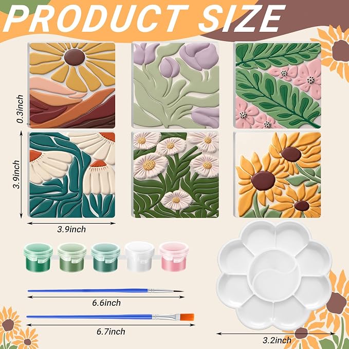 JellyArch 6 Set 3D Vintage Floral Ceramic Painting Kit Ready to Ceramics Make - Image 2