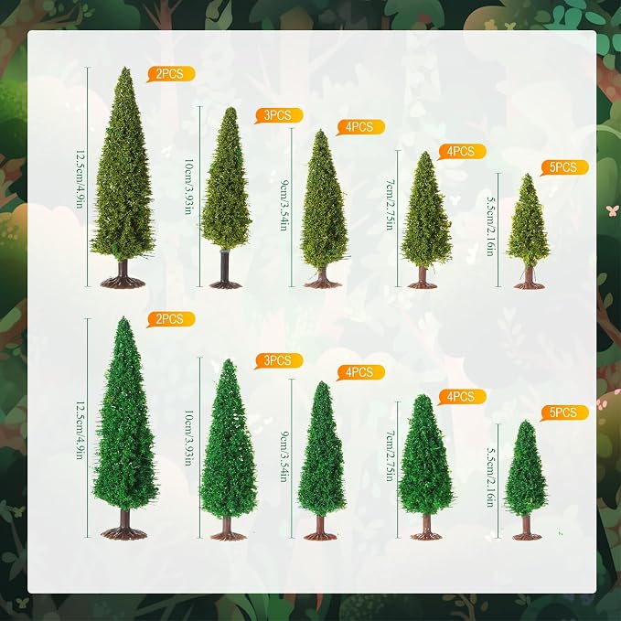 Skylety 35 Pieces Model Trees 6.3-1.2 Inch Mixed Miniature Trees Diorama - Image 2