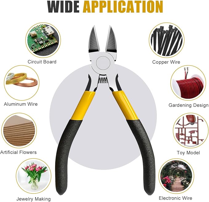 Lasnten Wire Cutters Precision Cutting Pliers Side Diagonal Cutters Small Wire Clippers with Nonslip Handle DIY Jewelry Making Crafting Model Kits (15 Pcs 6 Inch,Yellow Black)