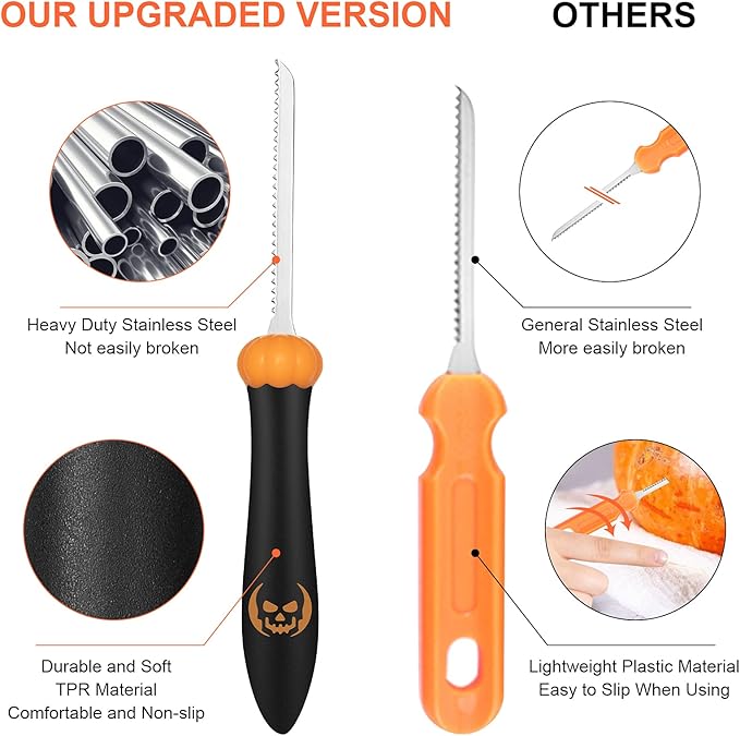 Pumpkin Carving Kit Tools Halloween, Professional Heavy Duty Carving Set, Stainless Steel Double-side Sculpting Tool Carving Kit for Halloween Decoration Jack-O-Lanterns, Gift for Halloween
