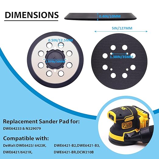 2 Pack Sander Replacement Pads, 5 Inch Metal Sanding Pad Competible with DEWALT DWE6423, 6423K, DWE6421, 6421K, DCW210B Random Orbit Sanders, DWE64233 N329079 Replacement Sander Pad