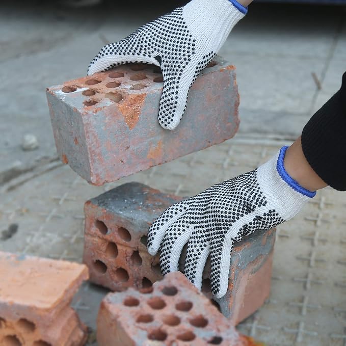 Evridwear Cotton Polyester String Knit Shell Safety Protection Work Gloves for Painter Mechanic Industrial Warehouse Gardening Construction Men One Case (12 PairsX16) With Two Side dots, XL Size