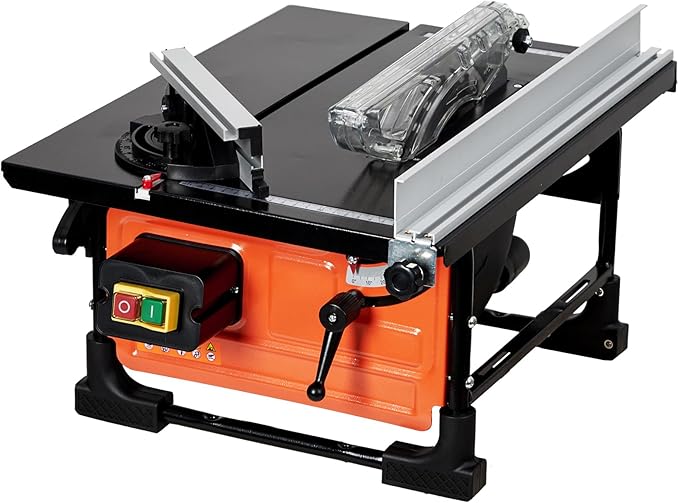 Table Saw for Jobsite 8-inch, 6.7-Amp Copper Motor, Cutting Speed up to 3576RPM, 24T Blade, Compact Portable Table Saw Kit, with Sliding Miter Gauge DIY Woodworking and Furniture Making, Orange