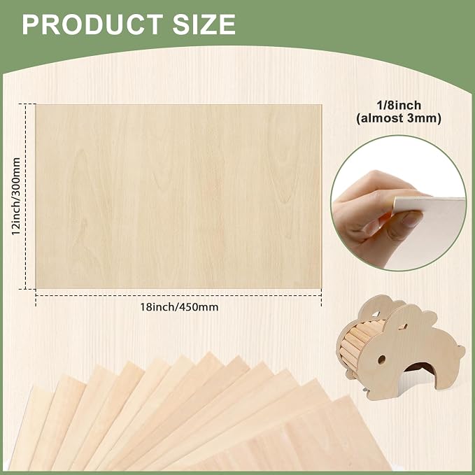 10 Pack Basswood Sheets12x18x1/8 Inch, Unfinished Wood - Image 2