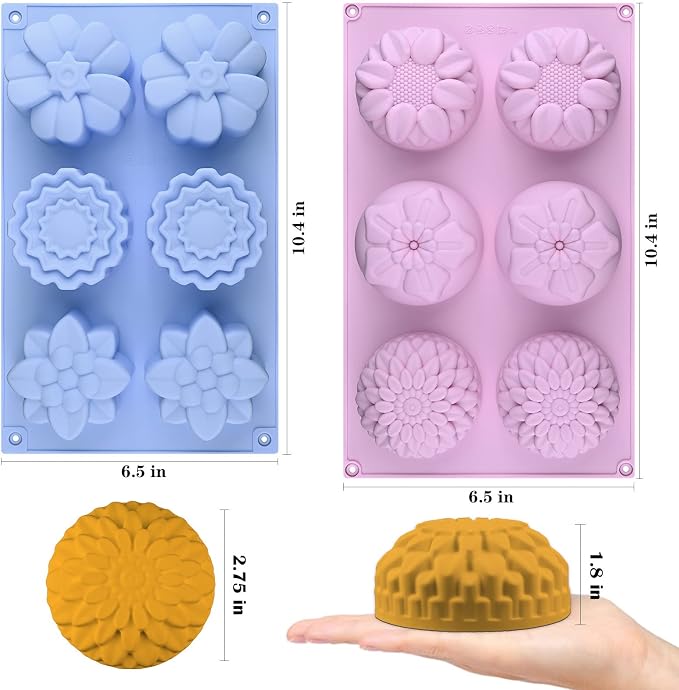 Sakolla 2 Pack Silicone Soap Molds, 6 Cavities Different Flower Shapes Silicone - Image 2