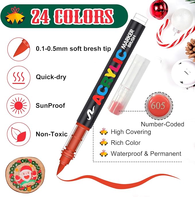 Amamao Acrylic Paint Markers, Soft Brush Tip Pens and Markers, Acrylic Paint - Image 8