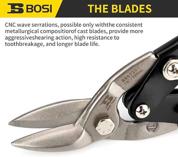 10 Inch Aviation Tin Snips Left Cut, Heavy Duty Sheet Metal Cutter Snips Shears Cutting Metal Sheet Chrome Vanadium Steel Sharp Blades Safety Latch