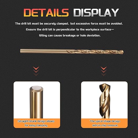 Drill Bit, #35 Cutting Diameter, 4341 HSS Gold Finish 118° Cutting Angle Number Jobber Bits - (Applications: for Drilling Soft Metal Plastic Wood), 5-Pieces