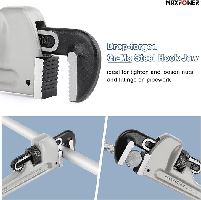 MAXPOWER Pipe Wrench Set 10" 14" 18", Aluminum Plumber Wrenches, Straight Plumbing Wrench