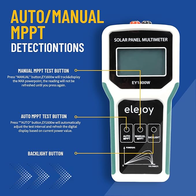 1800W Solar Panel Tester MPPT Photovoltaic Multimeter & Watt Meter Smart Portable Tool for Solar PV Panel Data & Troubleshoot Measures Power Output, Performance, and Open Circuit Voltage
