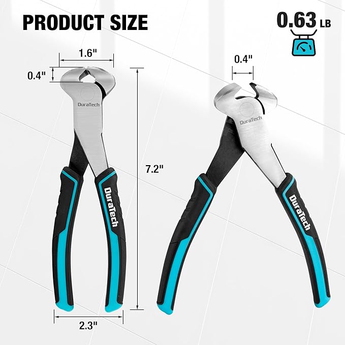 DURATECH 7-Inch Nail Puller, CRV Steel End Cutting Pliers with Blackened and Polished Finish, Non-Slip Handle Nail Remover Tool, End Nippers for Pulling Nails and Cutting Wires