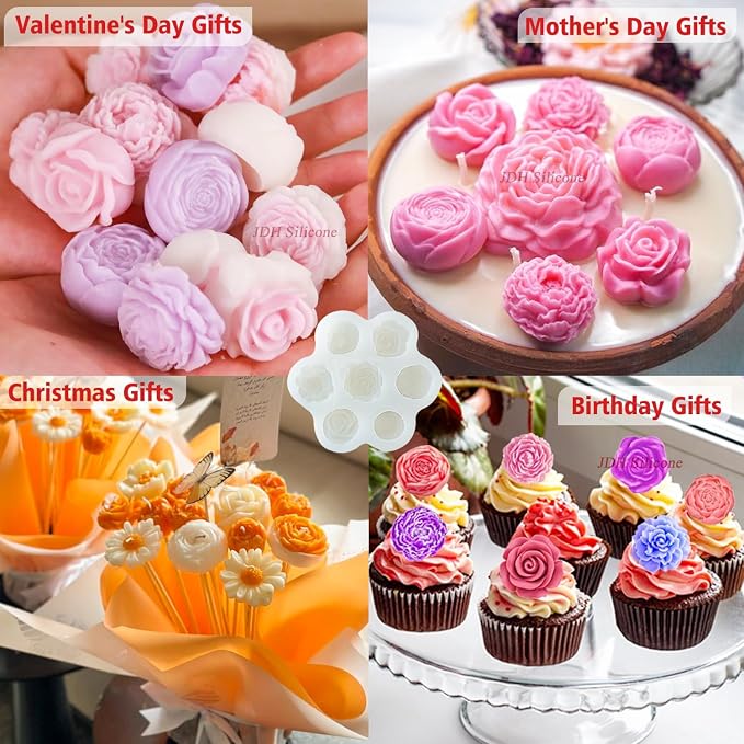 7 Cavity Flower Silicone Molds Valentine's Day Candle Mold Candle Fondant | - Image 3