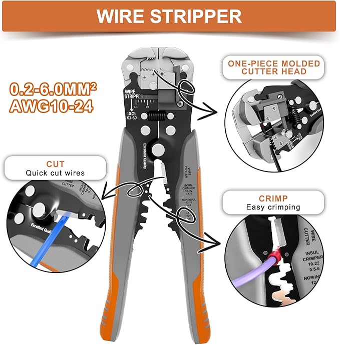 Ratchet Crimping Tool and Wire Stripper Set - 7 in 1 Wire Crimper Tool for Insulated Nylon,Non-Insulated,Ferrule Wire End,Open Barrel Terminals,Solar Connectors