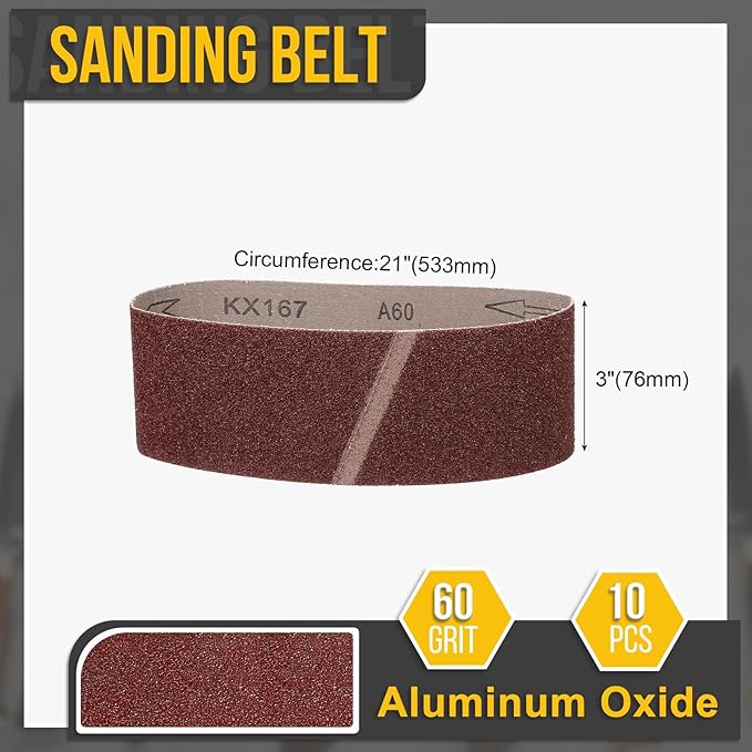 3 x 21 Inch Sanding Belt, 10 Pcs 60 Grit Knife Sharpener Belts Work Sharpening for Belt Sander Knife Carving Tool Metal Working