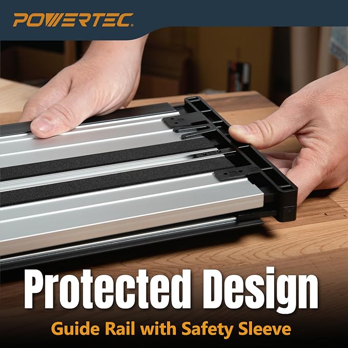 POWERTEC 55" Track Saw Guide Rail for Kreg Track Saws | Perfect for Repeatable Rip Cuts & Crosscuts | Extruded Aluminum Guide Rail for Optimized Bevel & Straight Cuts (71990)
