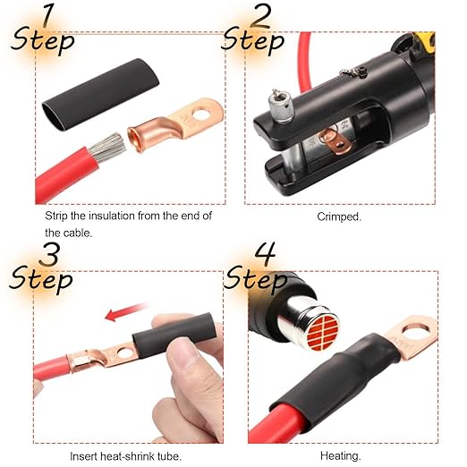 16Pcs 4 AWG 5/16" Stud Heavy Duty Tinned Copper Wire Lugs with 16Pcs Heat Shrink Tubing 4 Gauge Battery Cable Lugs Ring Terminals Battery Cable Ends Bare Copper Eyelets