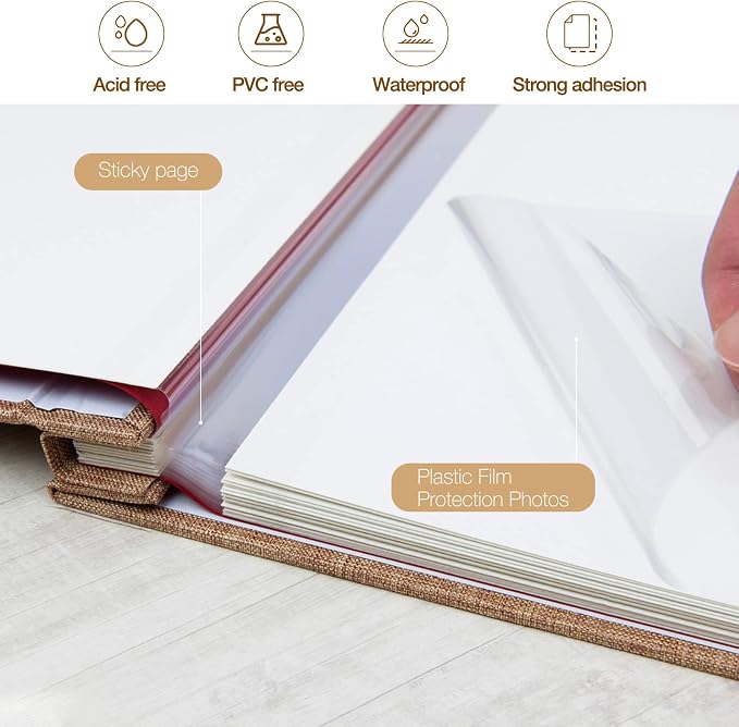 potricher Large Photo Album Self Adhesive 3x5 4x6 5x7 8x10 Pictures Linen Cover - Image 4