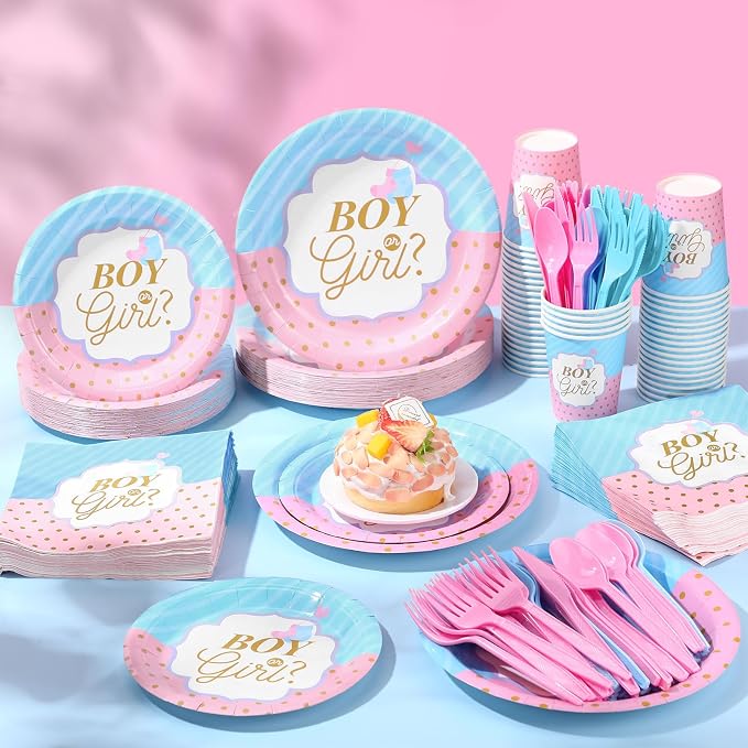 Pickmesh 400 Pcs Gender Reveal Party Supplies Include Boy or Girl Disposable - Image 4