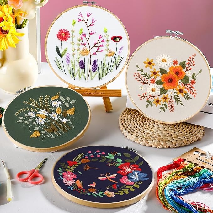 4 Pack Embroidery kit for Beginners Adults DIY Starter Kit, Cross Stitch Kits - Image 6