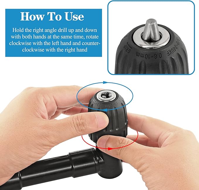 Cordless Right Angle Drill Adapter, 90 Degree Adapter Drill 8mm Hex Shank Power Tool Attachment (Chuck Range: 0.8mm-10mm)
