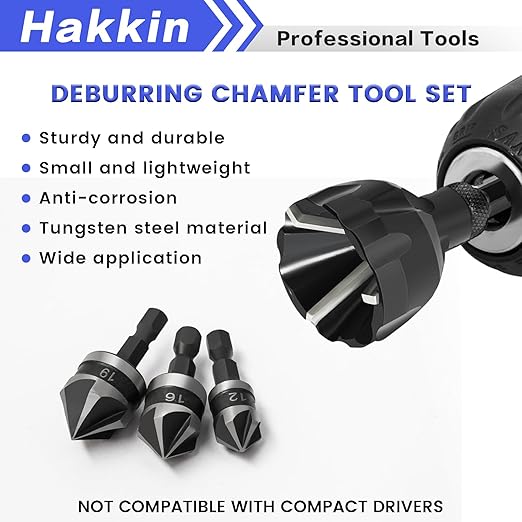 5Pcs Tungsten Carbide Chamfering Drill Bit for 1/8”-3/4”(3mm-20mm), Deburring External Chamfer Tool for Metal, Remove Burr Tools Quick Release Hex Shank, Repairing Damaged Screws, Bolts and Fasteners